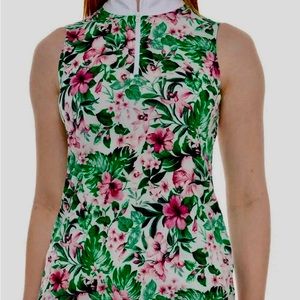 Tommy Bahama Women's Golf Pickleball Sleeveless Green Floral Golf Shirt Size S